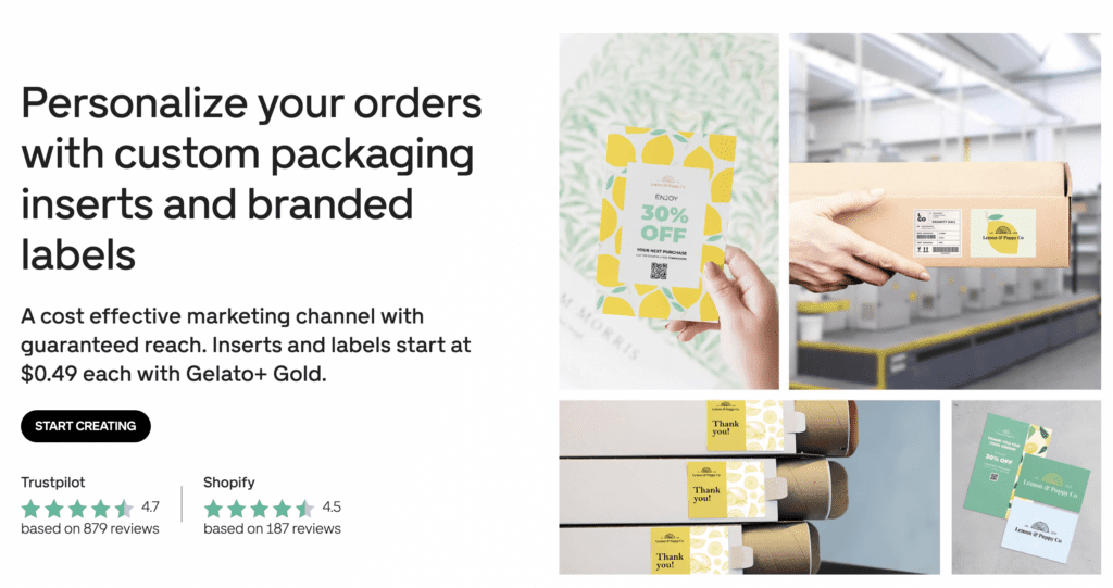 Gelato branded packaging page